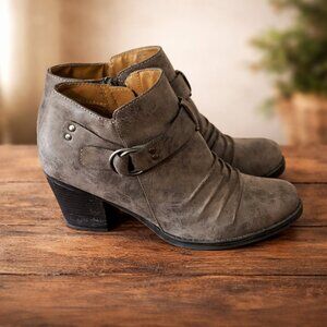 Naturalizer Gray Leather Ankle Boots Size 9M Block Heel Zipper